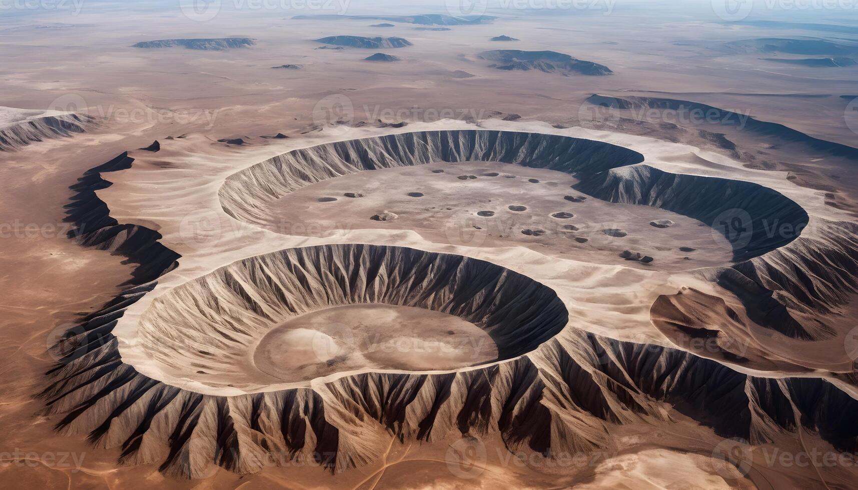 Aerial View of Desert Craters Showing Unique Geological Formations photo