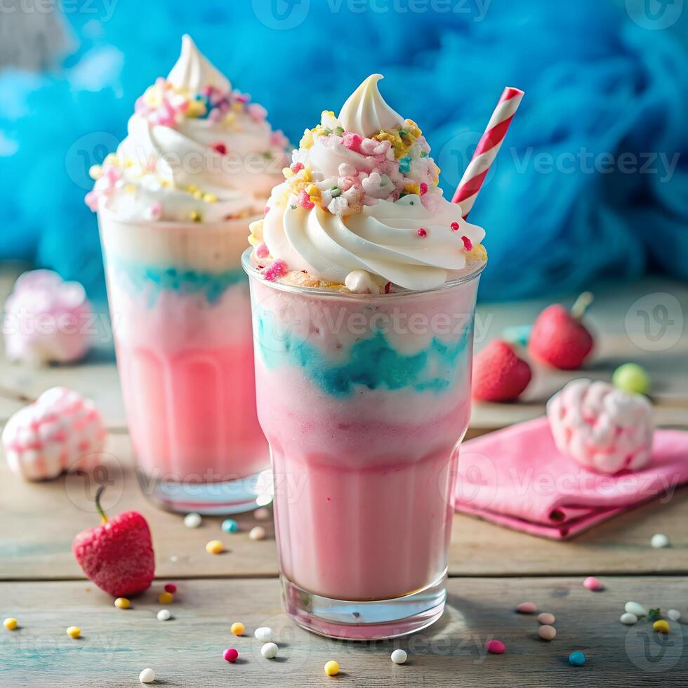 Cotton candy milkshake with whipped cream 1 photo