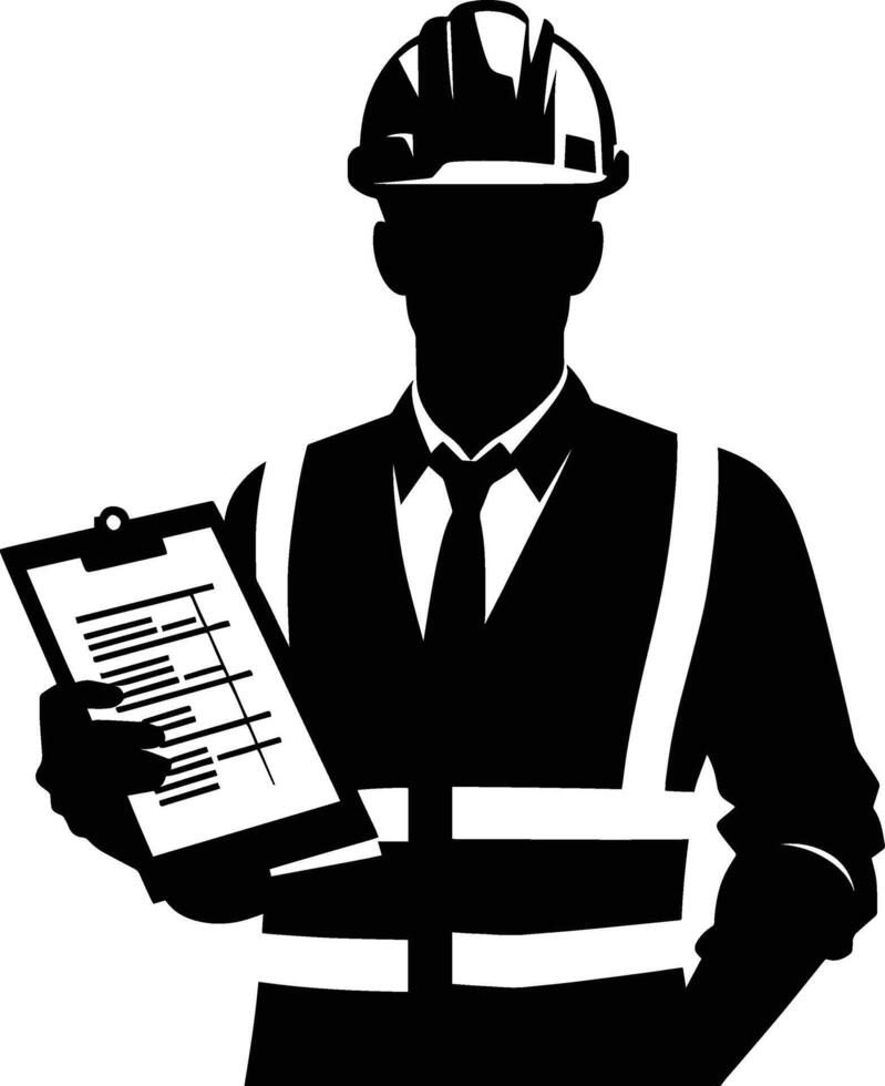 A silhouette of a construction worker holding a clipboard vector