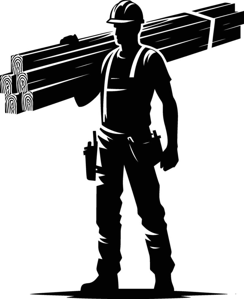 A silhouette of a man carrying lumber vector