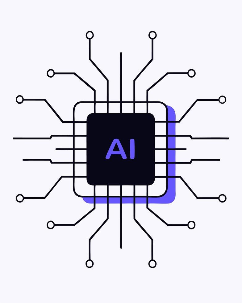 Ai chip icon with blue lines vector