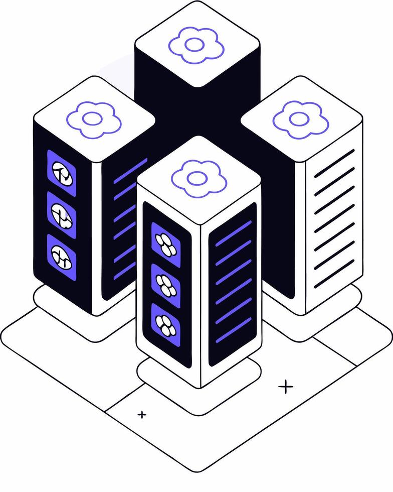 A group of servers with a cloud in the middle vector