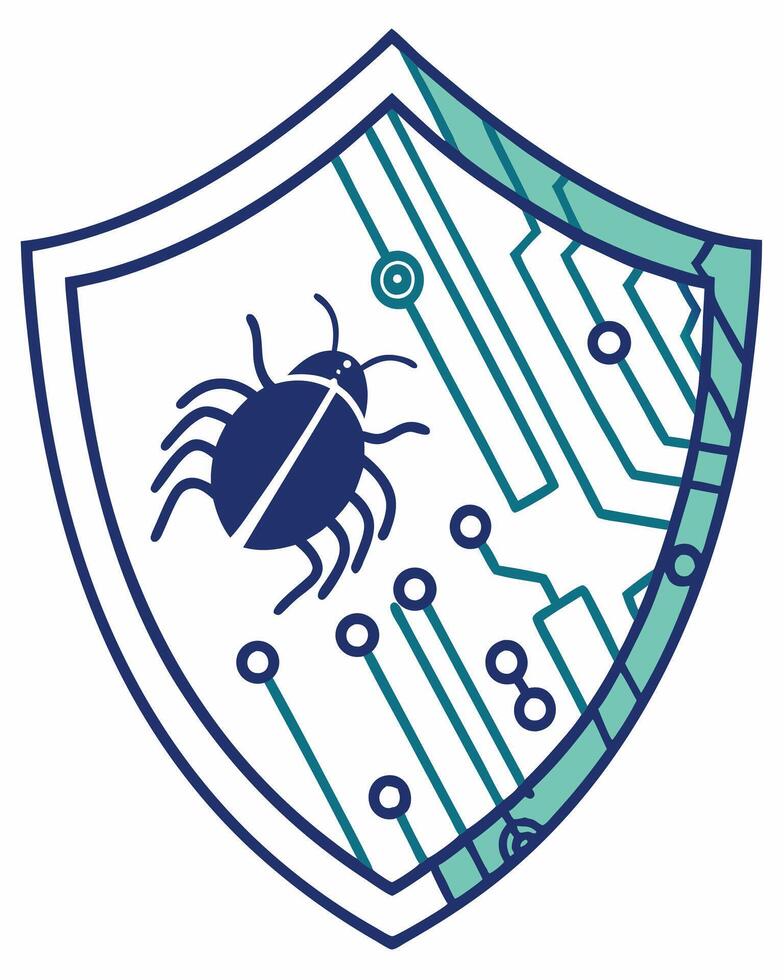 A bug on a shield with a circuit board in the background vector