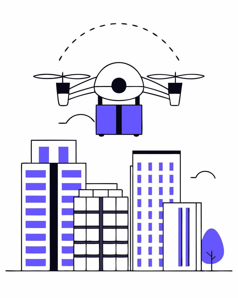 A drone flying over a city with buildings in the background vector
