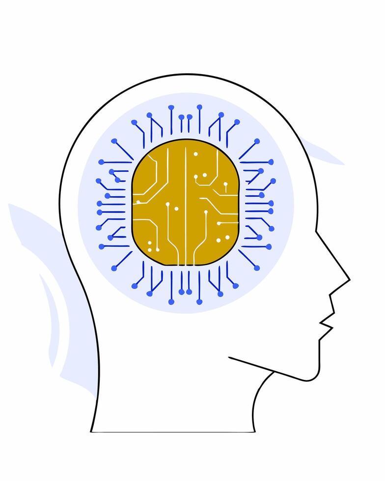 A brain with a circuit board inside it vector