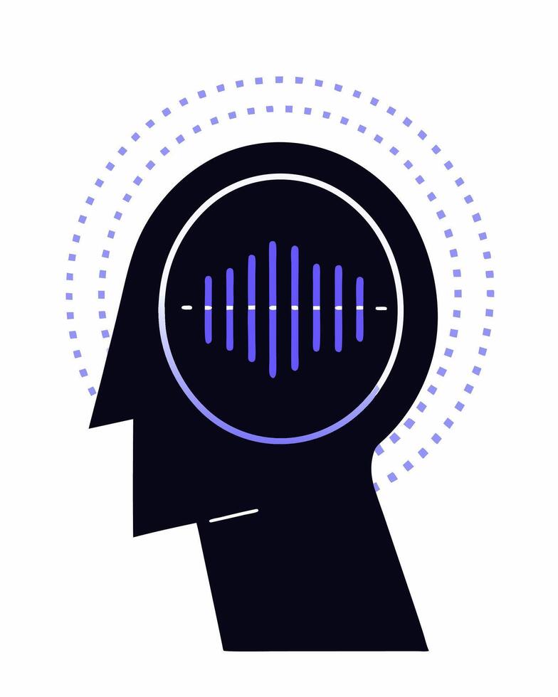 An illustration of a person's head with sound waves coming out of it vector
