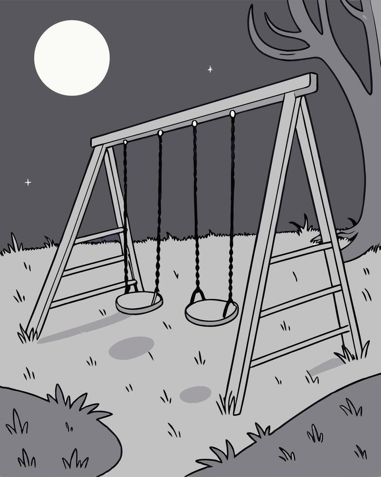 A swing set in the park at night vector