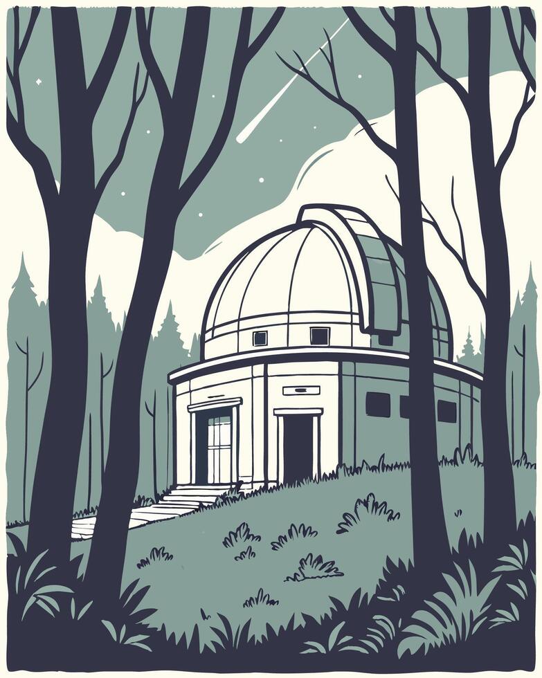 An illustration of a building in the woods vector