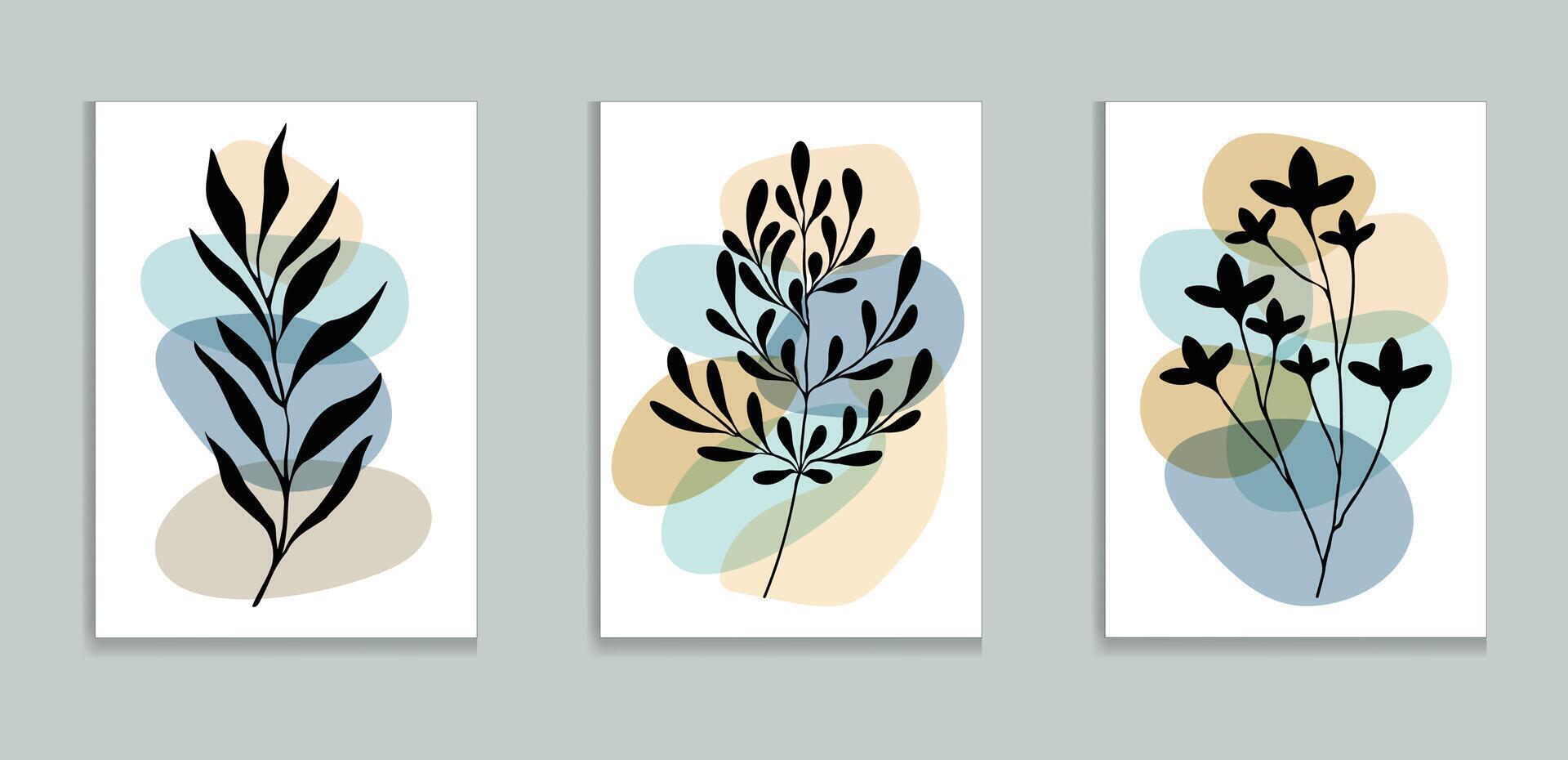 Boho Abstract Leaf Art, PRINTABLES Set of 3, Geometric Neutral Brown Beige Living Room Decor Simple abstract organic background. vector