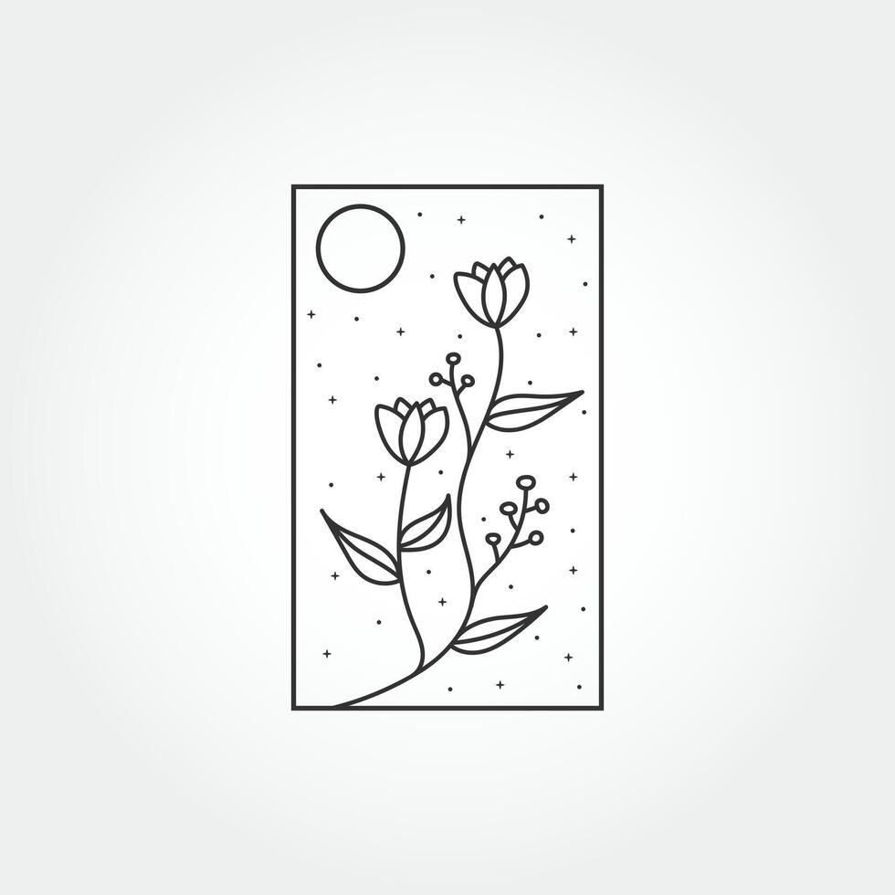 Minimalist Flowers Simple Line Art Drawing. Abstract Logo with Linear Style Flower vector