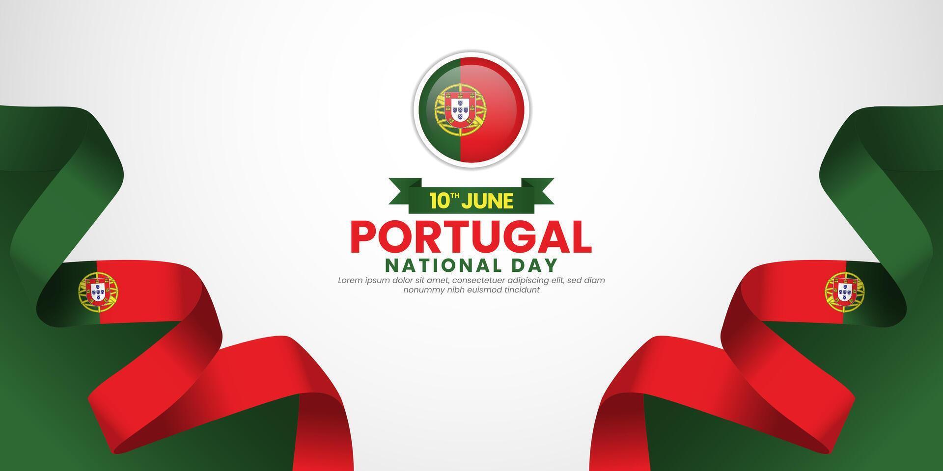 Portugal national day background 10th of June design element with waving ribbon flag vector