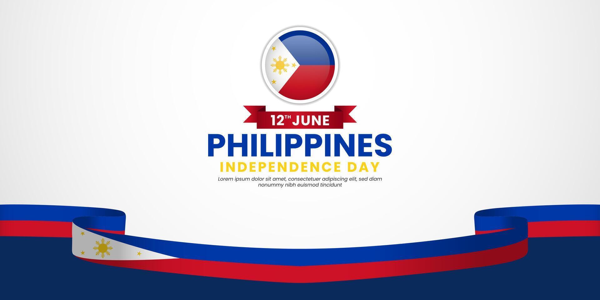 Philippines independence day Waving RIbbon Flag design with blank space area vector
