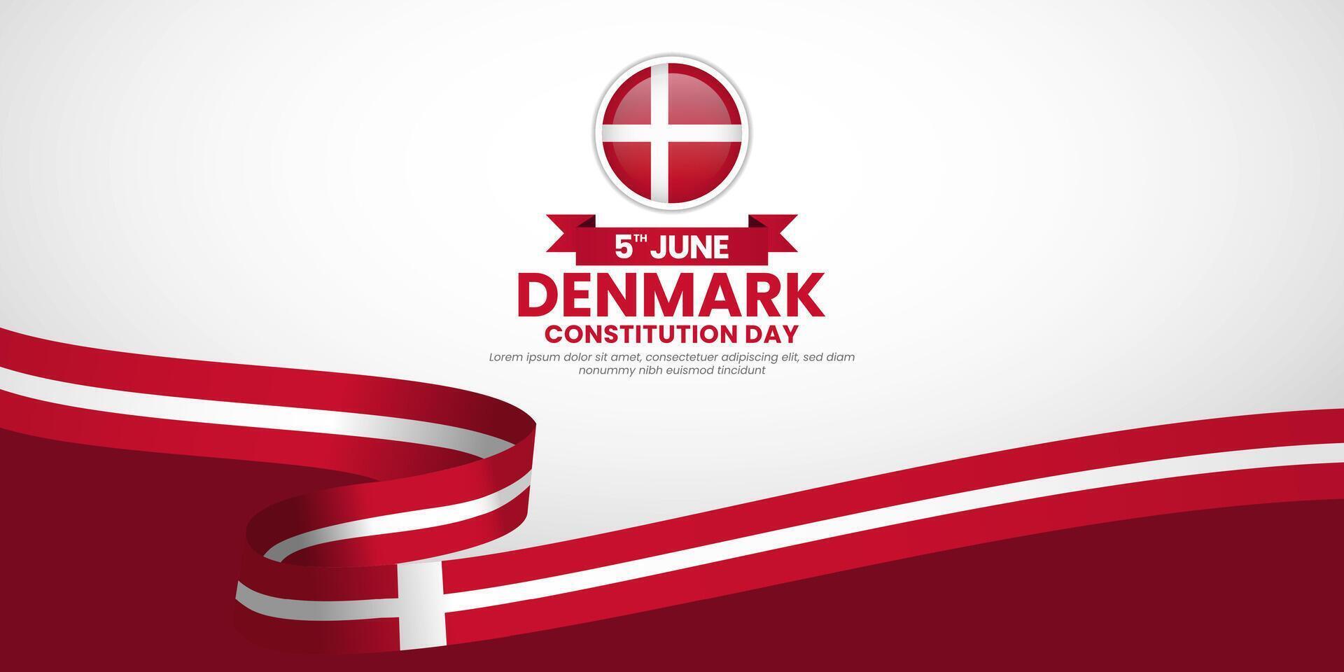 Denmark ribbon flag for National day background. Template for Constitution day banner design vector