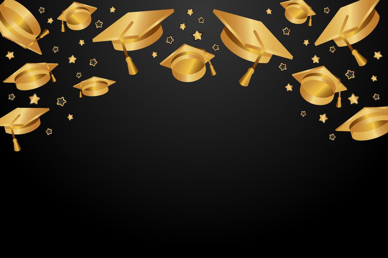 Design for graduation ceremony. Class of 2025. Congratulations graduates black and gold background vector