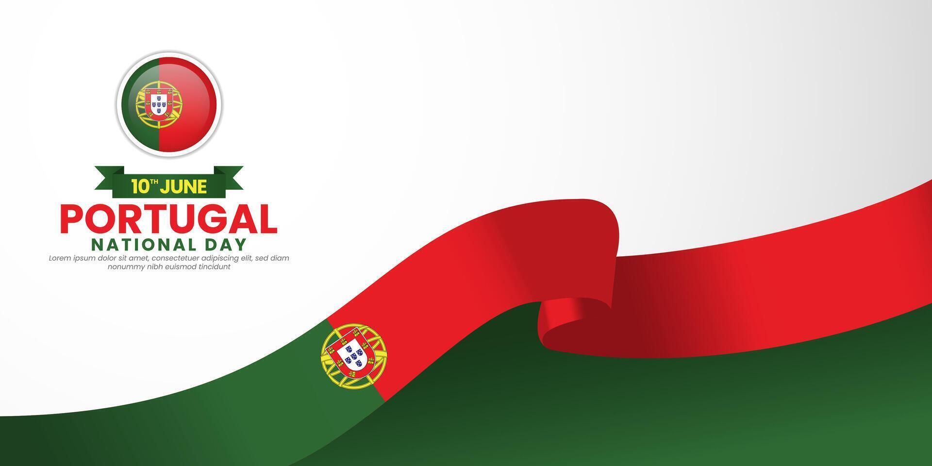 Portugal national day banner background design element with waving ribbon flag vector
