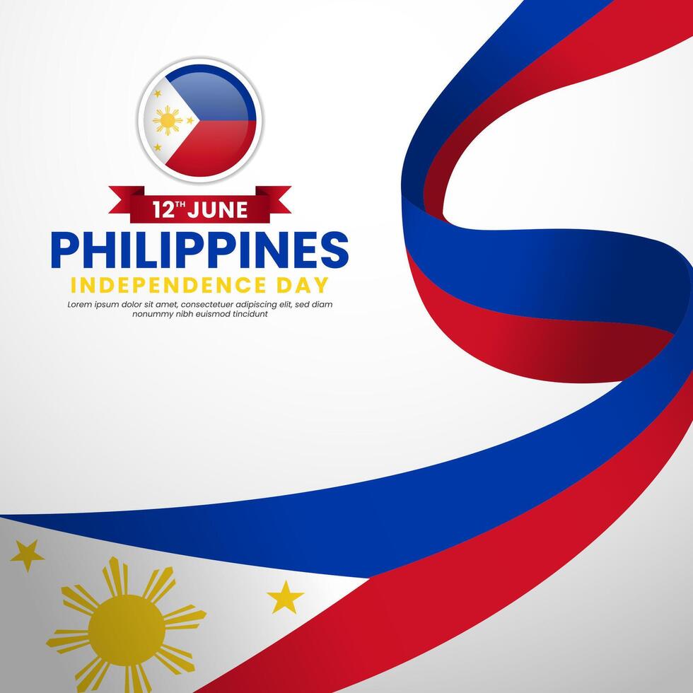 Philippines independence day square banner background for national celebration with ribbon flag vector