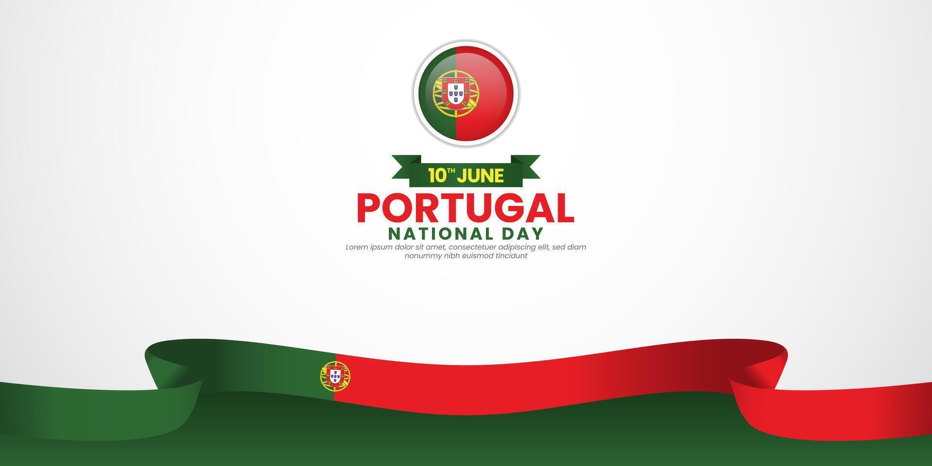 Portugal national day banner 10th of June design element with waving ribbon flag vector