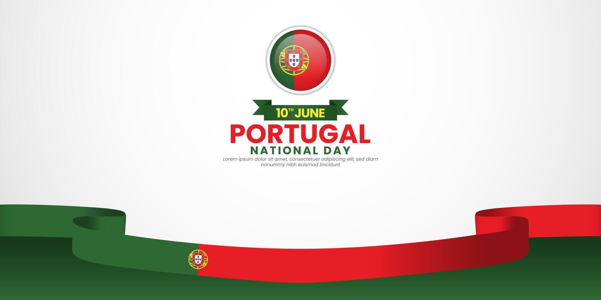 Portugal national day banner background element with waving ribbon flag vector