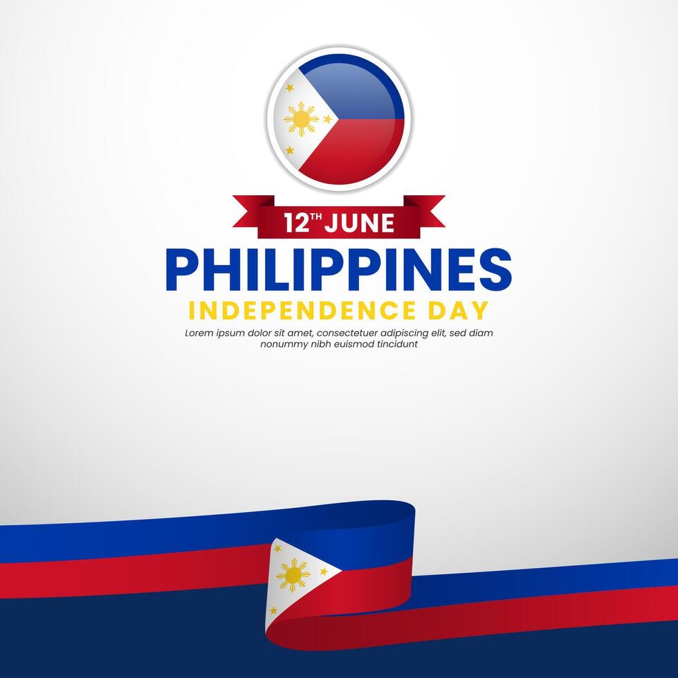 Philippines independence day square banner background for national with ribbon flag vector