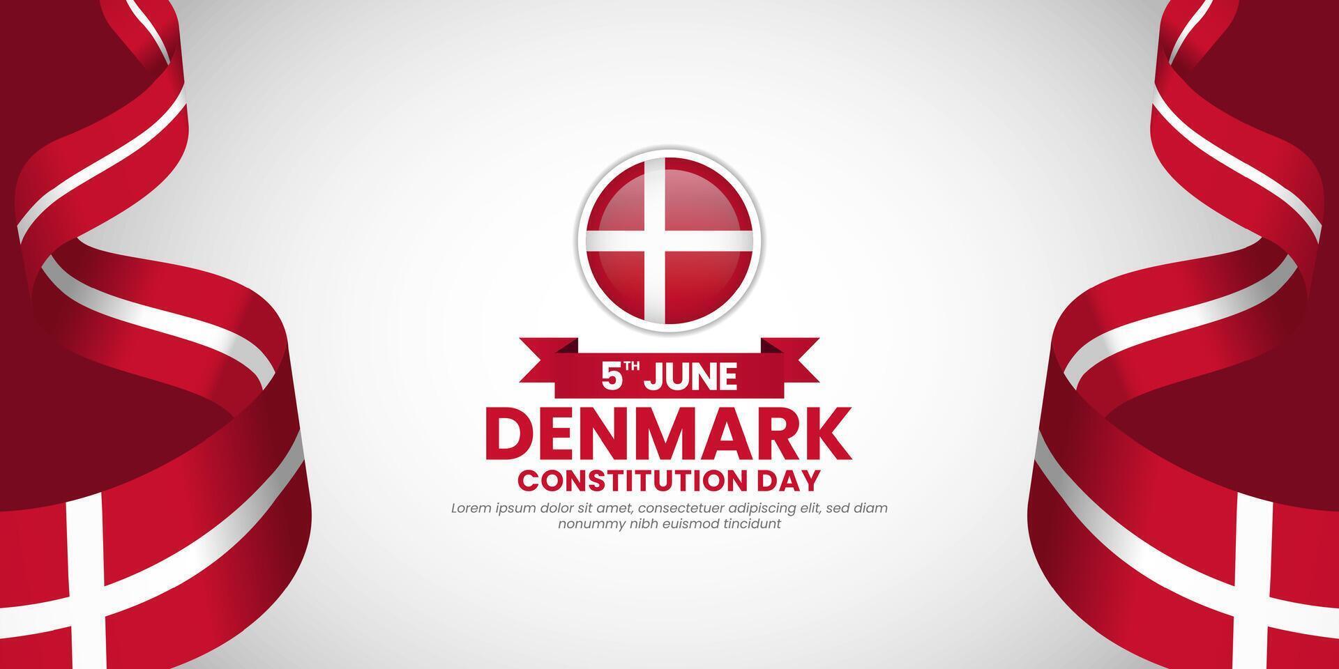 Denmark waving ribbon flag for National day background. Template for Constitution day banner design vector
