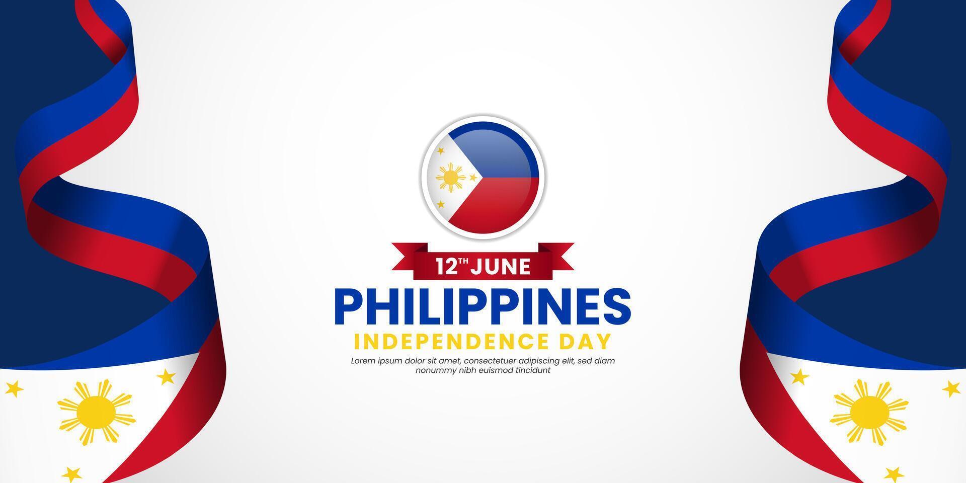 Philippines independence day Waving RIbbon Flag background design with blank space area vector