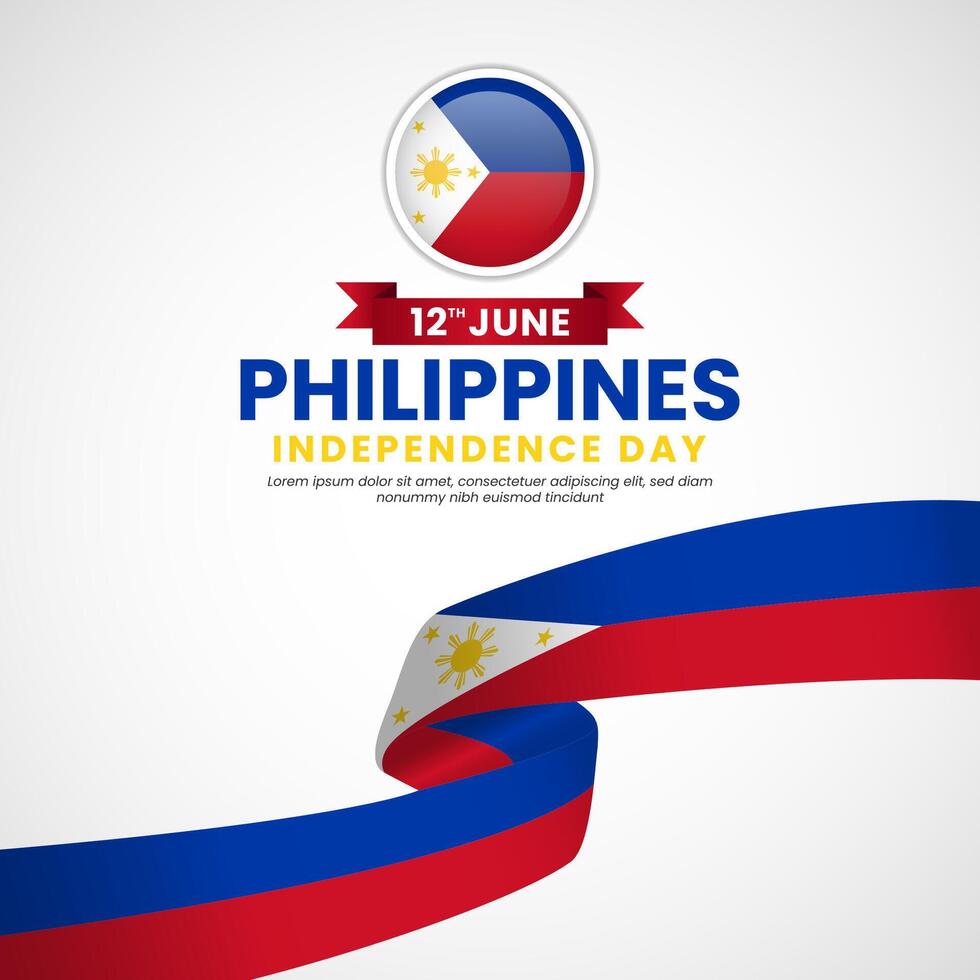 Philippines independence day square banner for national celebration with ribbon flag vector
