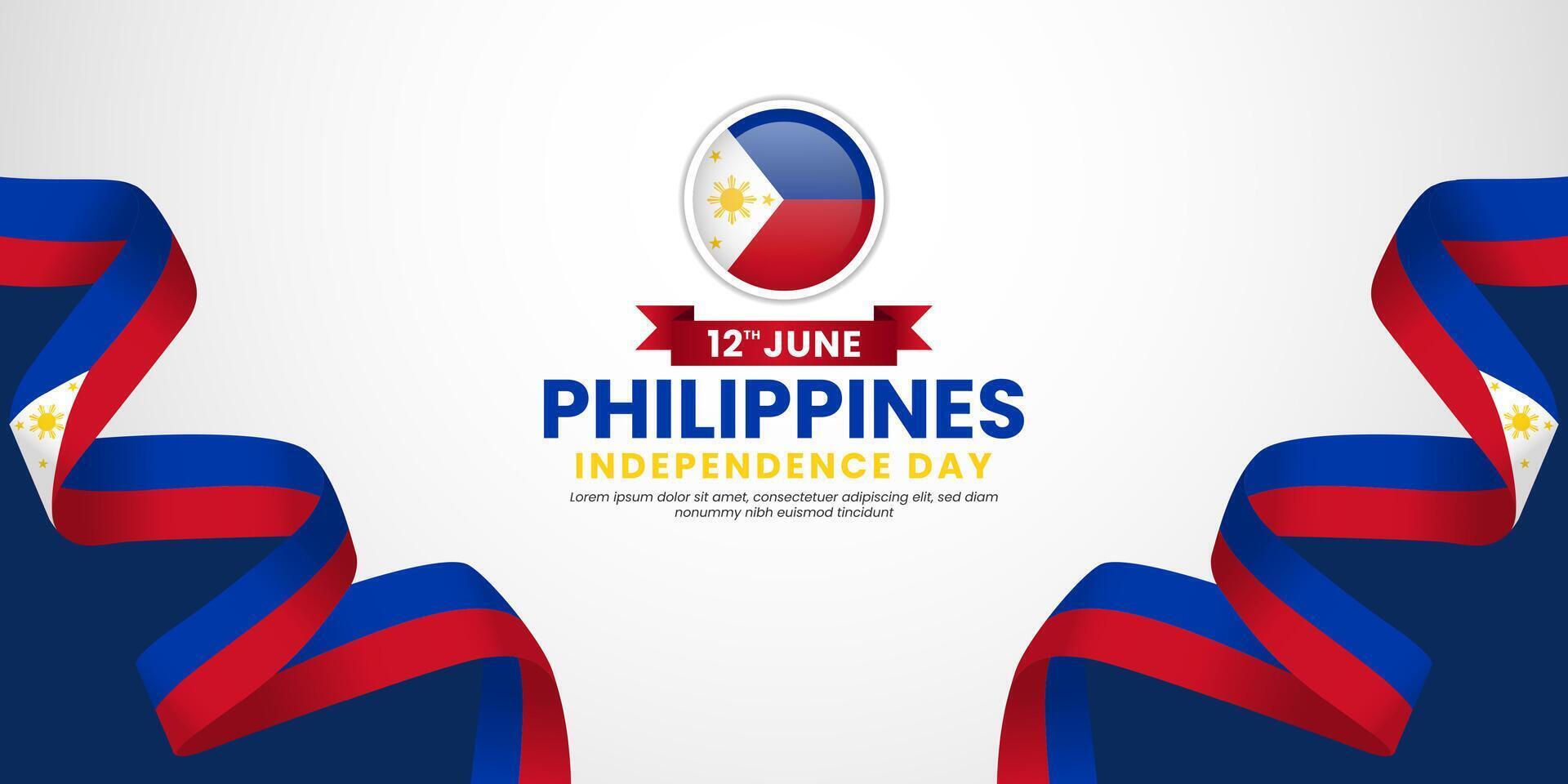 Philippines independence day Waving RIbbon Flag background with blank space area vector