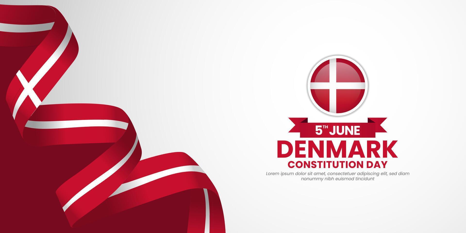 Denmark waving ribbon flag for National day background. Template for Constitution day banner vector