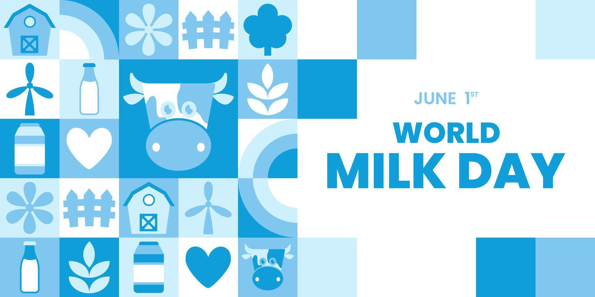 World Milk Day background for web template, landing page with geometric nature mosaic vector