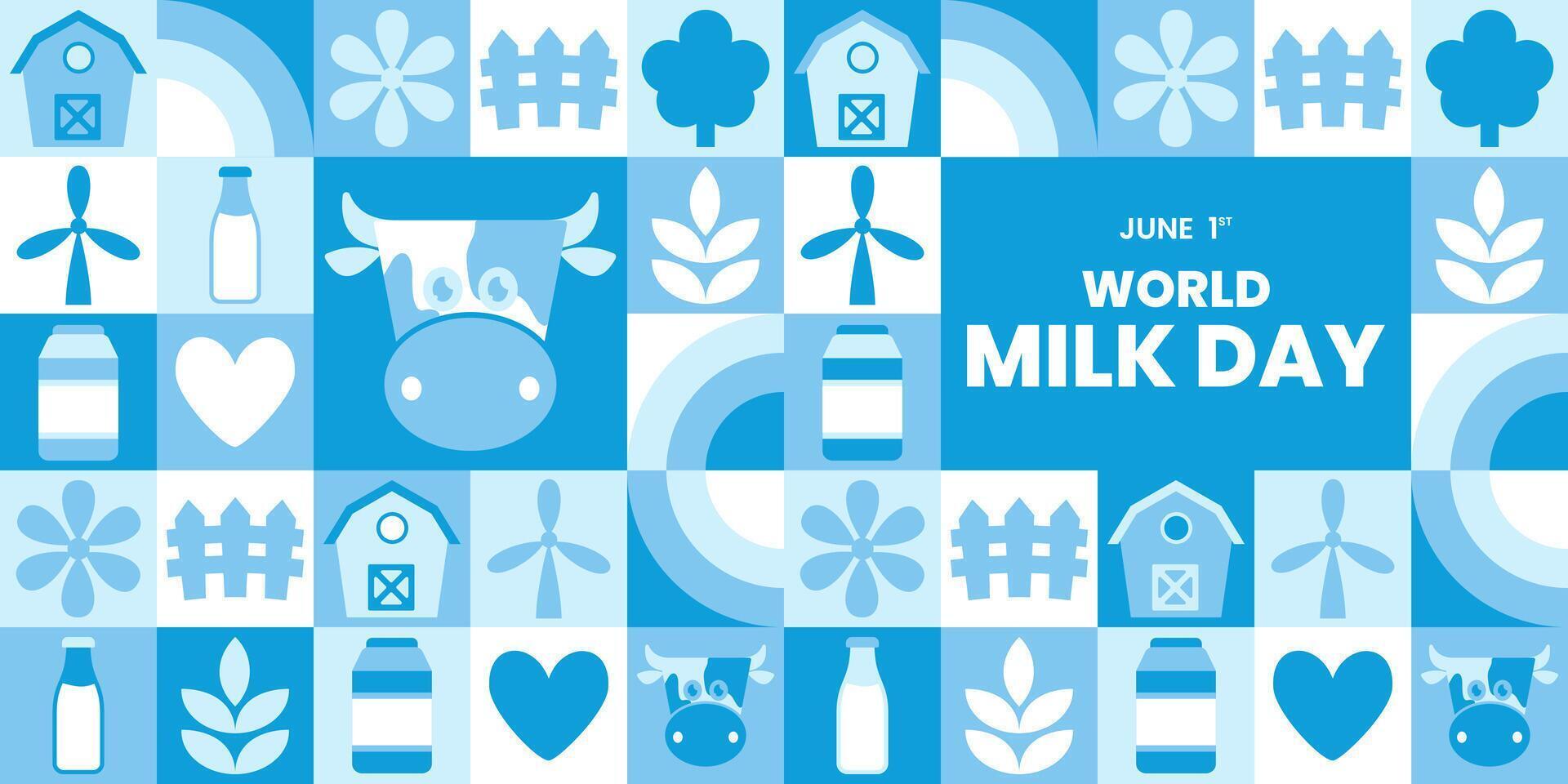 World Milk Day illustration background for web template, landing page with geometric nature mosaic vector