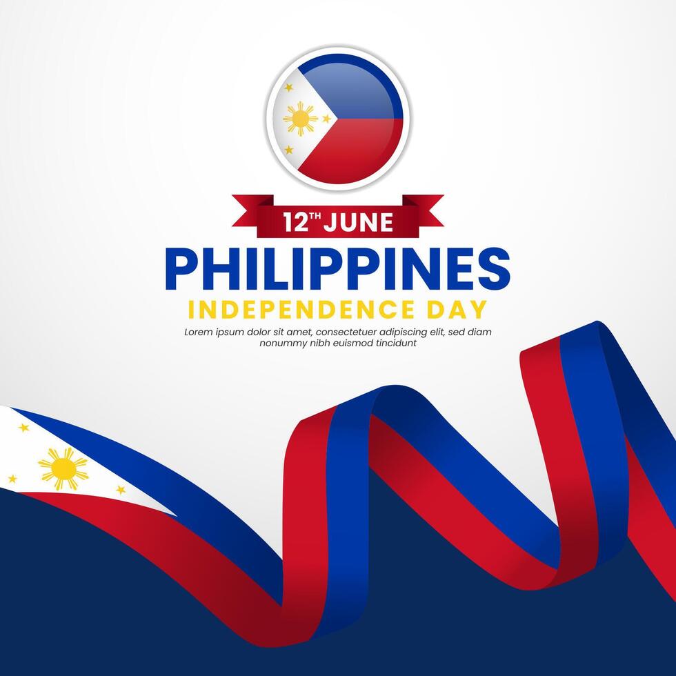 Philippines independence day square background for national celebration with ribbon flag vector