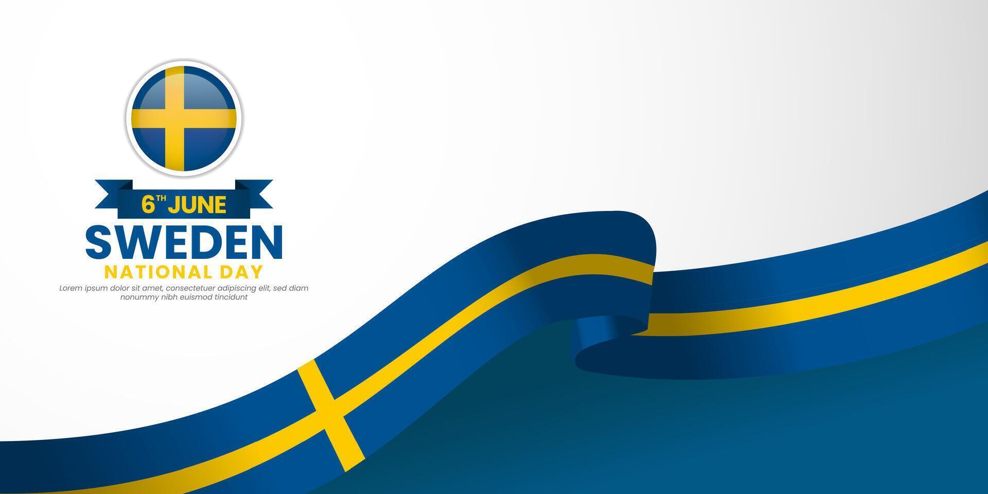 Sweden ribbon flag for National day background. Template for Independence day banner design vector