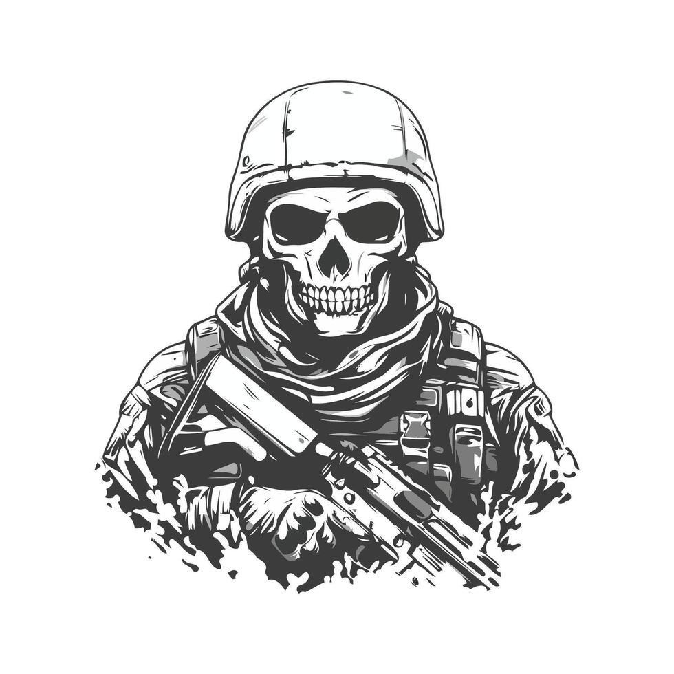 Skull Soldier With Gun vector