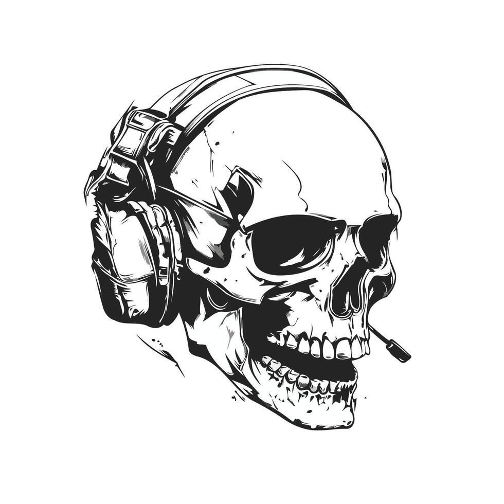 Skull With Headset And Microphone vector