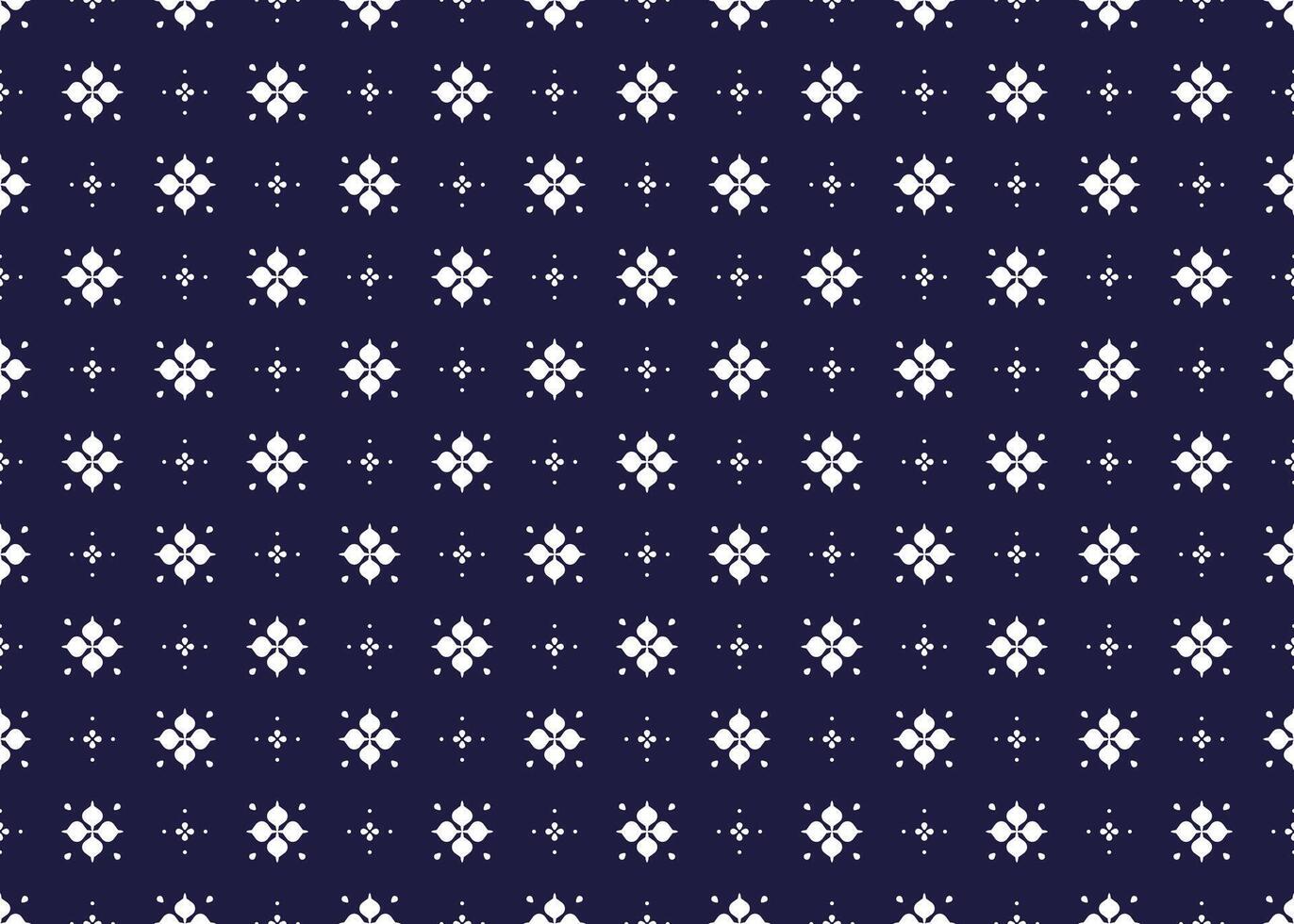ethnic fabric seamless pattern with white flowers on a dark blue background. design for cloth vector