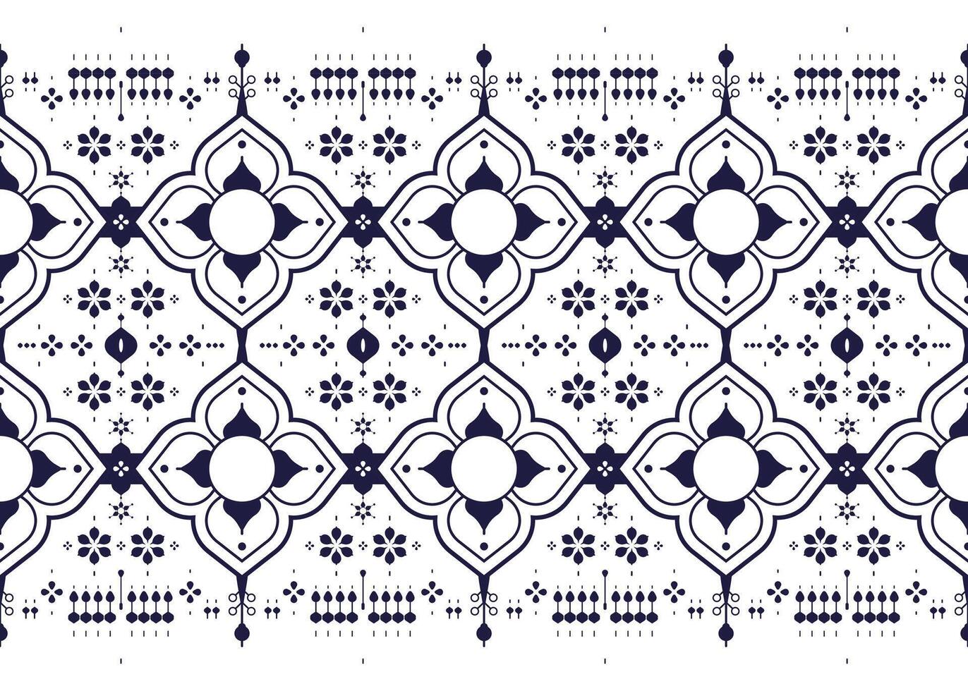 ethnic fabric seamless pattern, blue and white thai style, design for cloth, carpet, batik, wallpaper, wrapping etc. vector