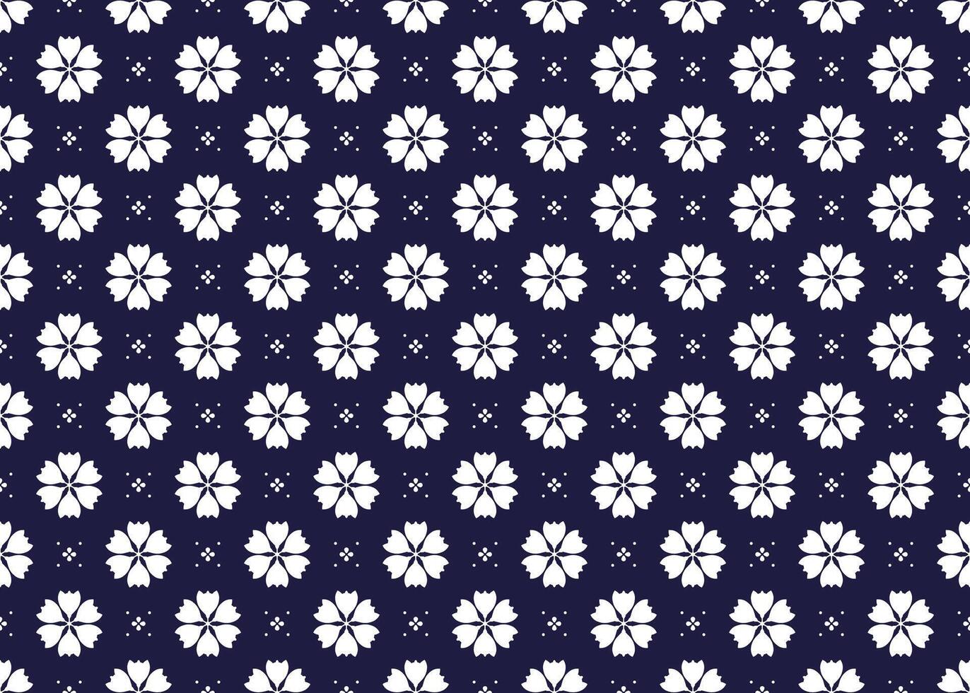 Seamless pattern with white flowers on a dark blue background. vector
