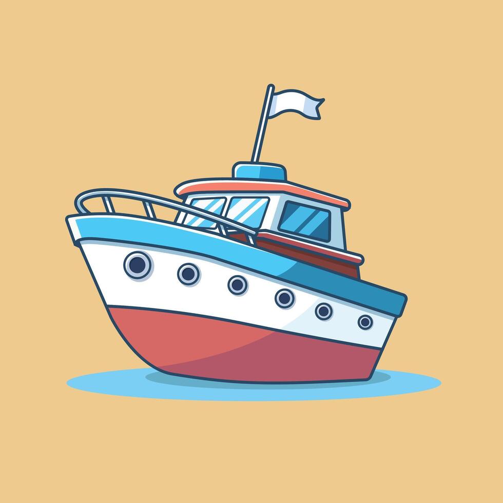 Boat Cartoon Icon Illustration. Transportation Object Icon Concept Isolated Premium . Flat Cartoon Style vector