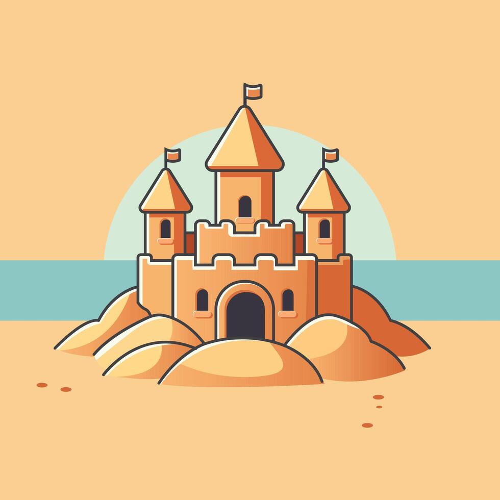 Sand Castle Cartoon Icon Illustration. Object Nature Icon Concept Isolated Premium . Flat Cartoon Style vector