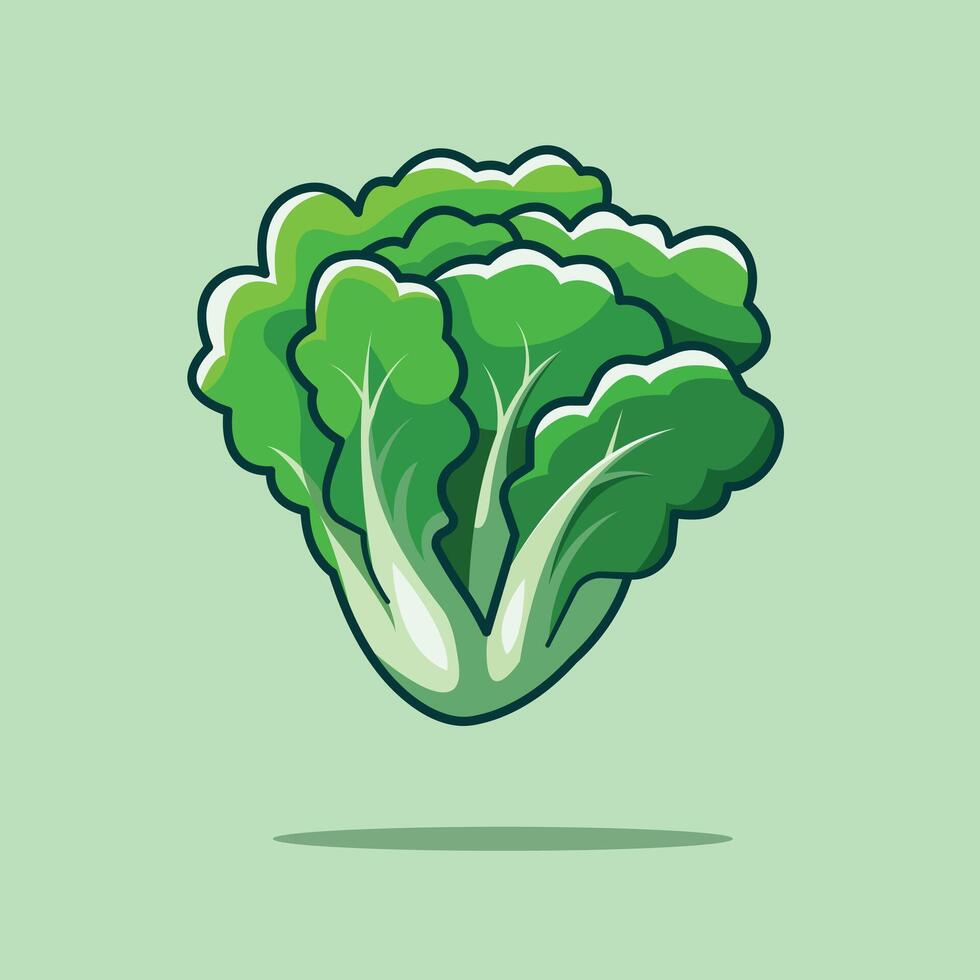 Floating Green Mustard Lettuce Cartoon Icon Illustration. Food Nature Icon Concept Isolated Premium . Flat Cartoon Style vector