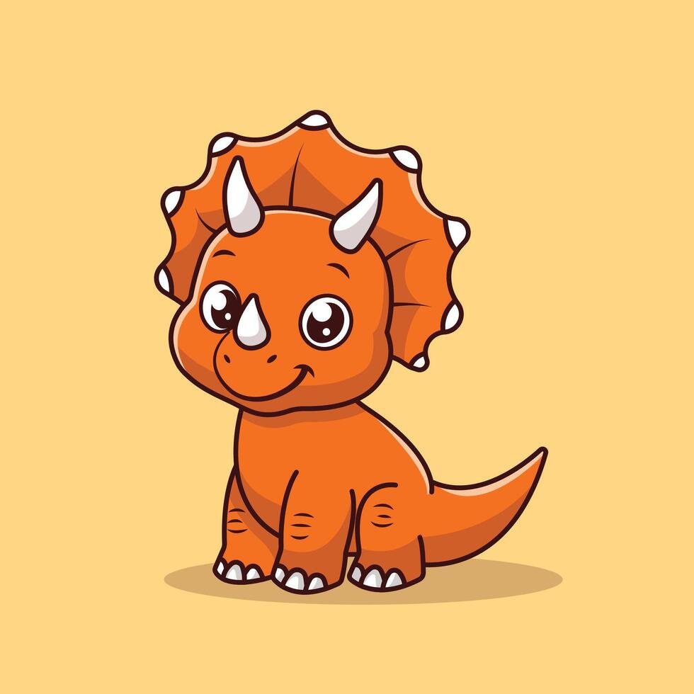 Cute Triceratops Smiling Cartoon Icon Illustration. Animal Dinosaur Icon Concept Isolated Premium . Flat Cartoon Style vector