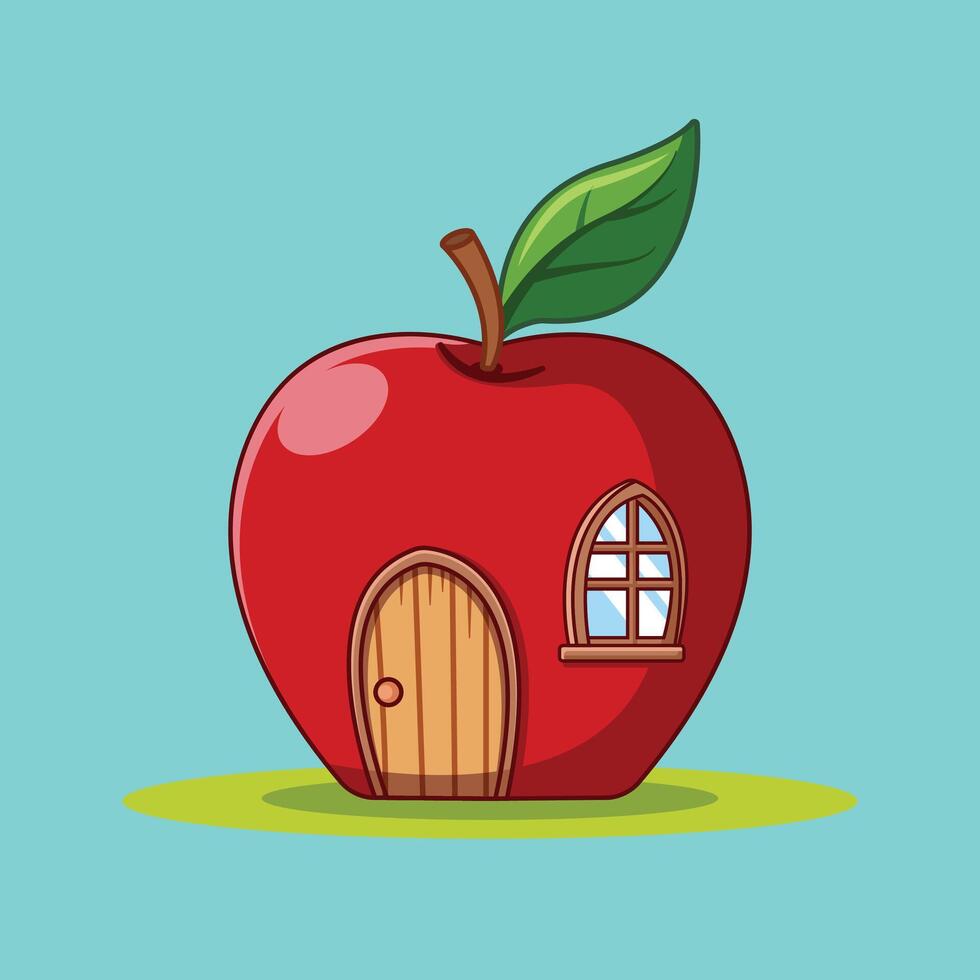Red apple house in the garden. Object Icon Concept Isolated Premium . Flat Cartoon Style vector
