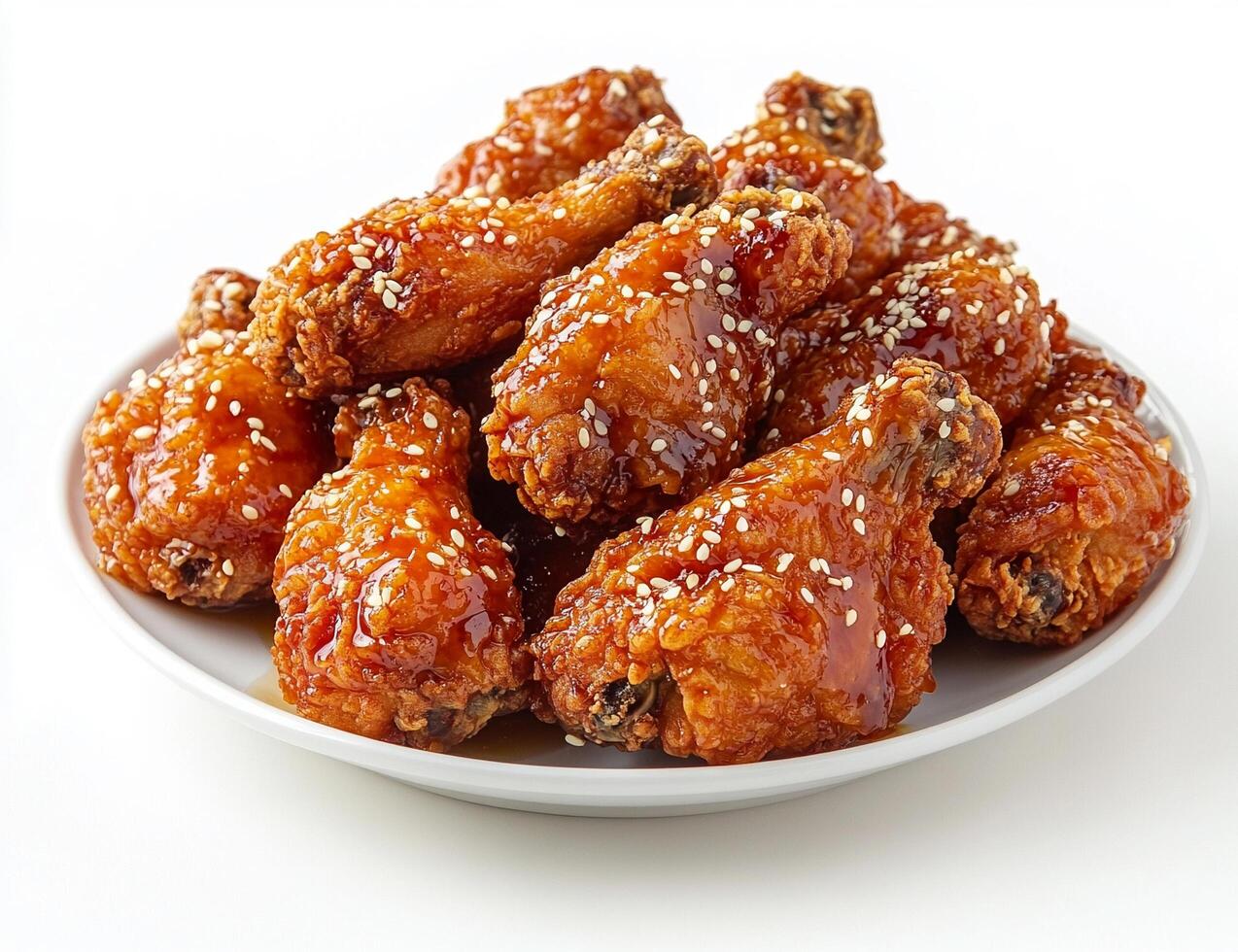 Delicious Sesame Glazed Korean Fried Chicken Wings on Wooden Board photo