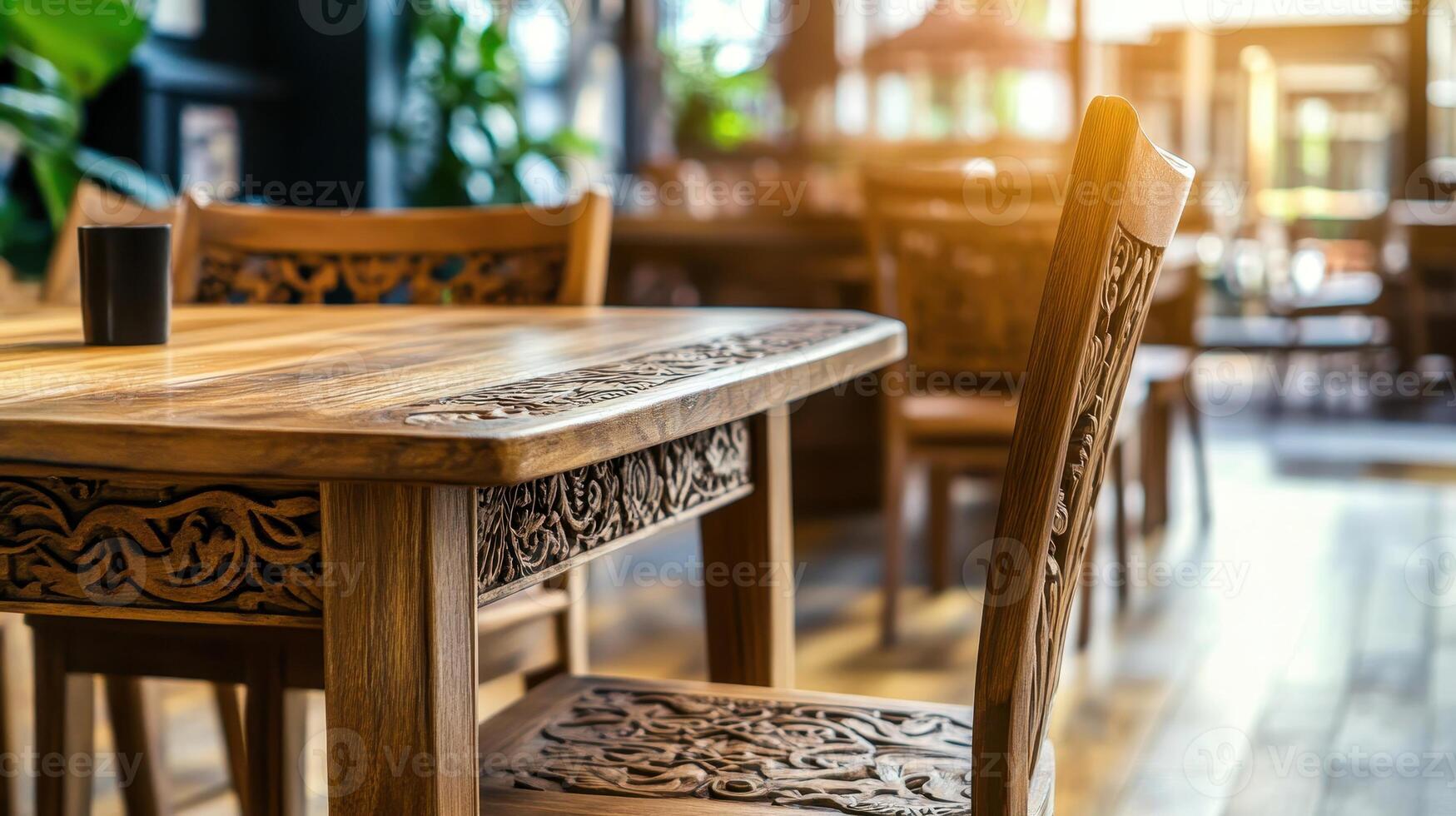 Intricate Wooden Table And Chair Set In Cafe photo
