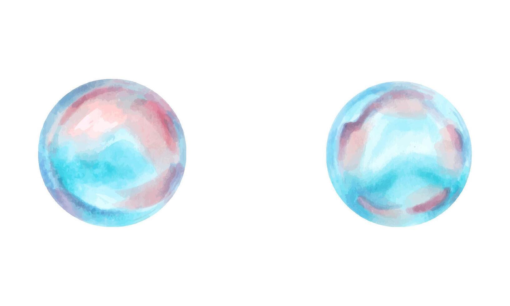 Water bubbles, drops. Watercolor and marker illustration. Abstract blue water drops. Hand drawn isolated art. Clipart of soap round transparent bubbles. For design, soap, shampoo, cosmetics vector