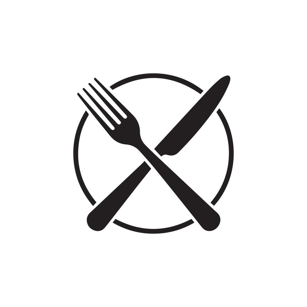 Restaurant Icon with Fork and Knife on Plate vector