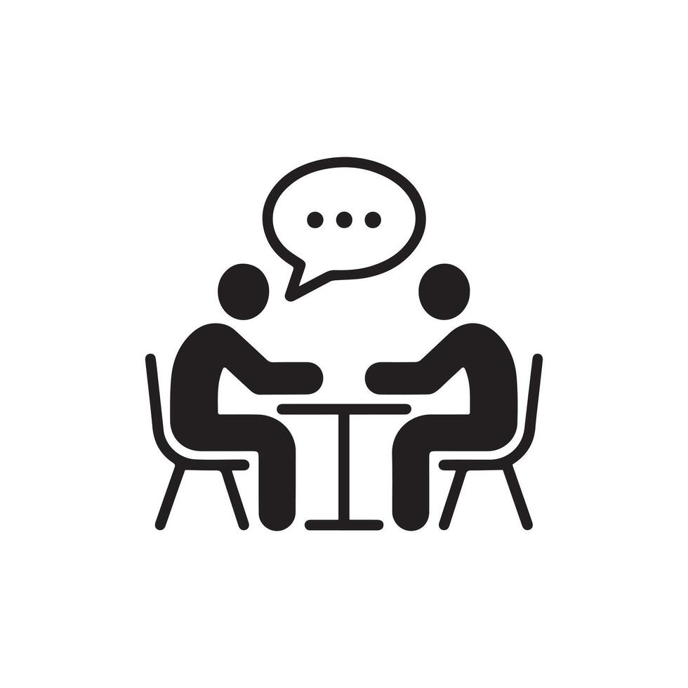 Two People Talking at Table Communication Meeting Discussion Icon vector