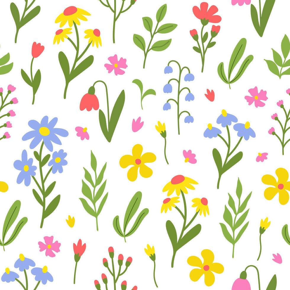 Seamless pattern with cute hand drawn flowers on a white background vector