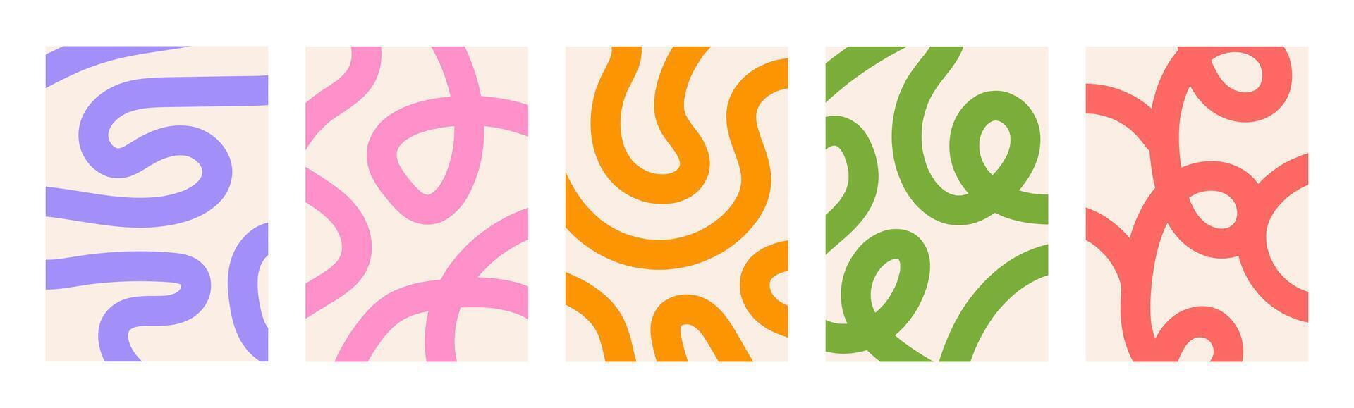 Abstract set vertical backgrounds with dynamic linear waves.Trendy illustration in style retro 70s vector