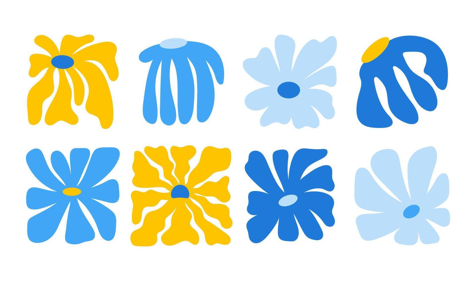 Set of abstract retro flowers in a square vector